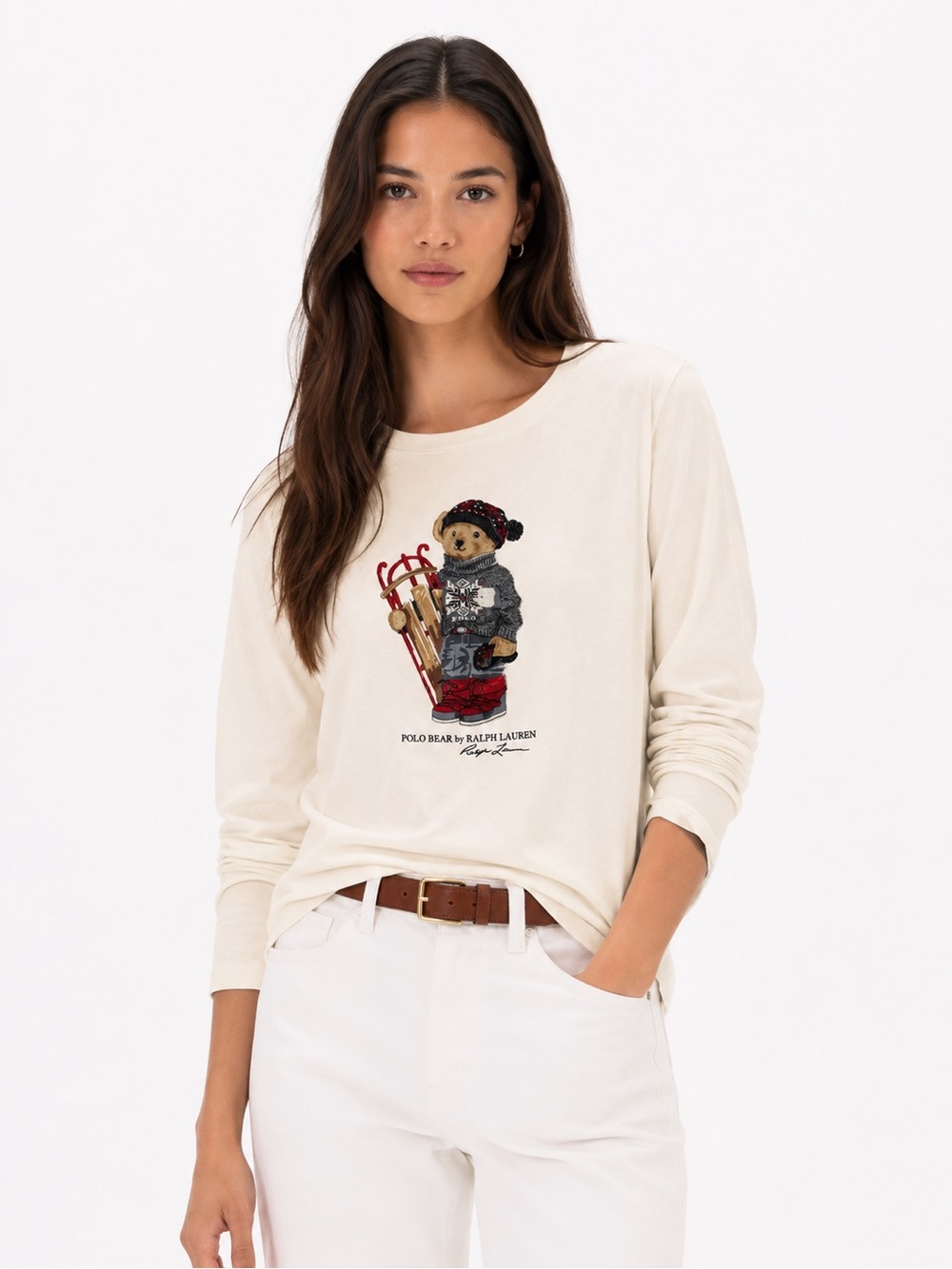 Ralph Lauren Cream Polo Bear Long-Sleeve Tee